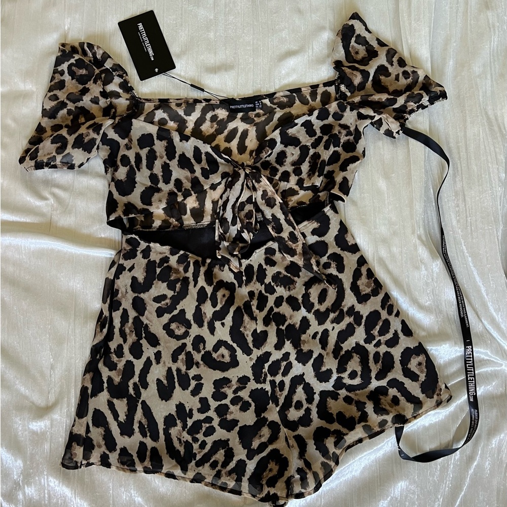 Leopard romper tie top